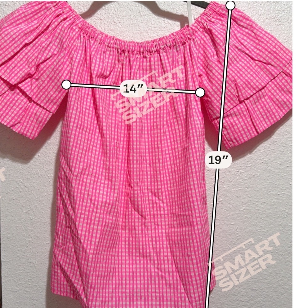 Lilly Pulitzer Frankee Neon Pink Gingham Off The Shoulder Ruffle Sleeve Top XXS - Picture 3 of 5
